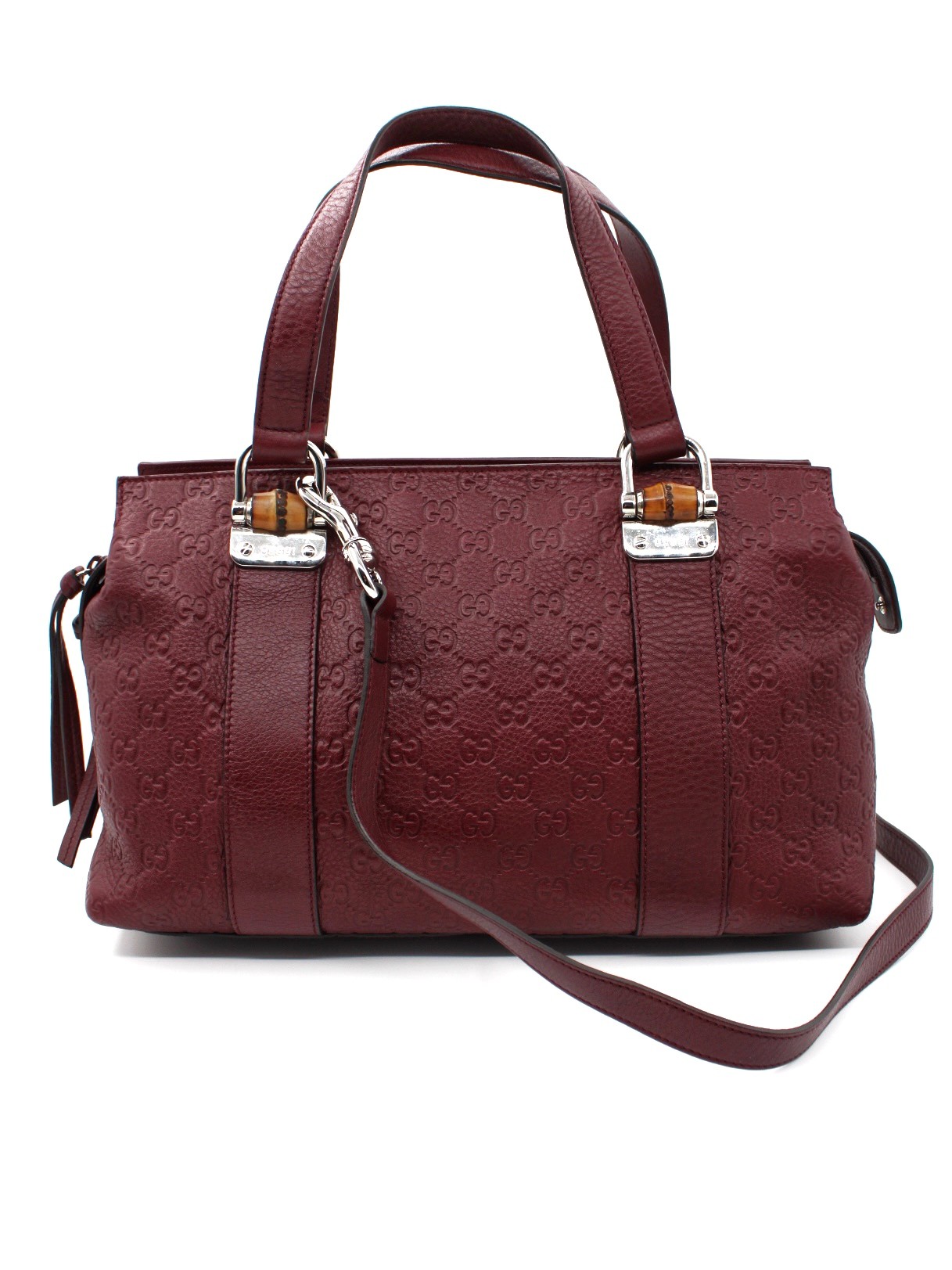 Borsa Gucci con Dettaglio Bamboo in Pelle Guccissima Vinaccia thumb