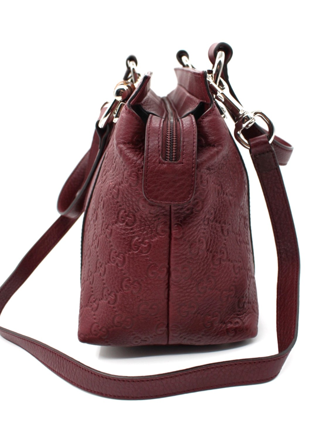 Borsa Gucci con Dettaglio Bamboo in Pelle Guccissima Vinaccia thumb