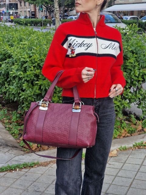 Borsa Gucci con Dettaglio Bamboo in Pelle Guccissima Vinaccia thumb