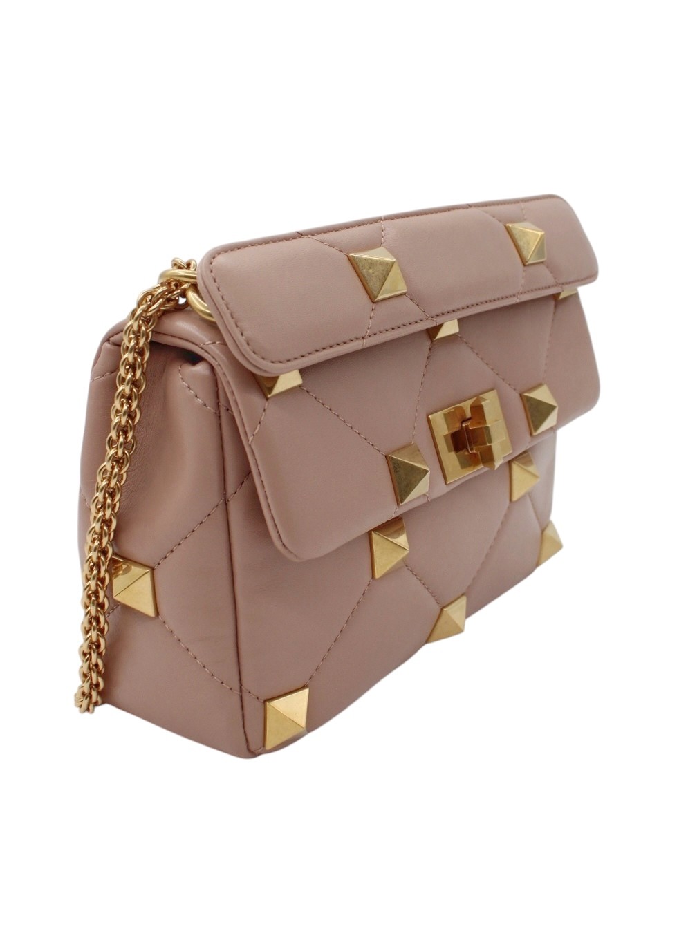 Borsa Valentino Roman Stud in Pelle Rosa Cipria thumb