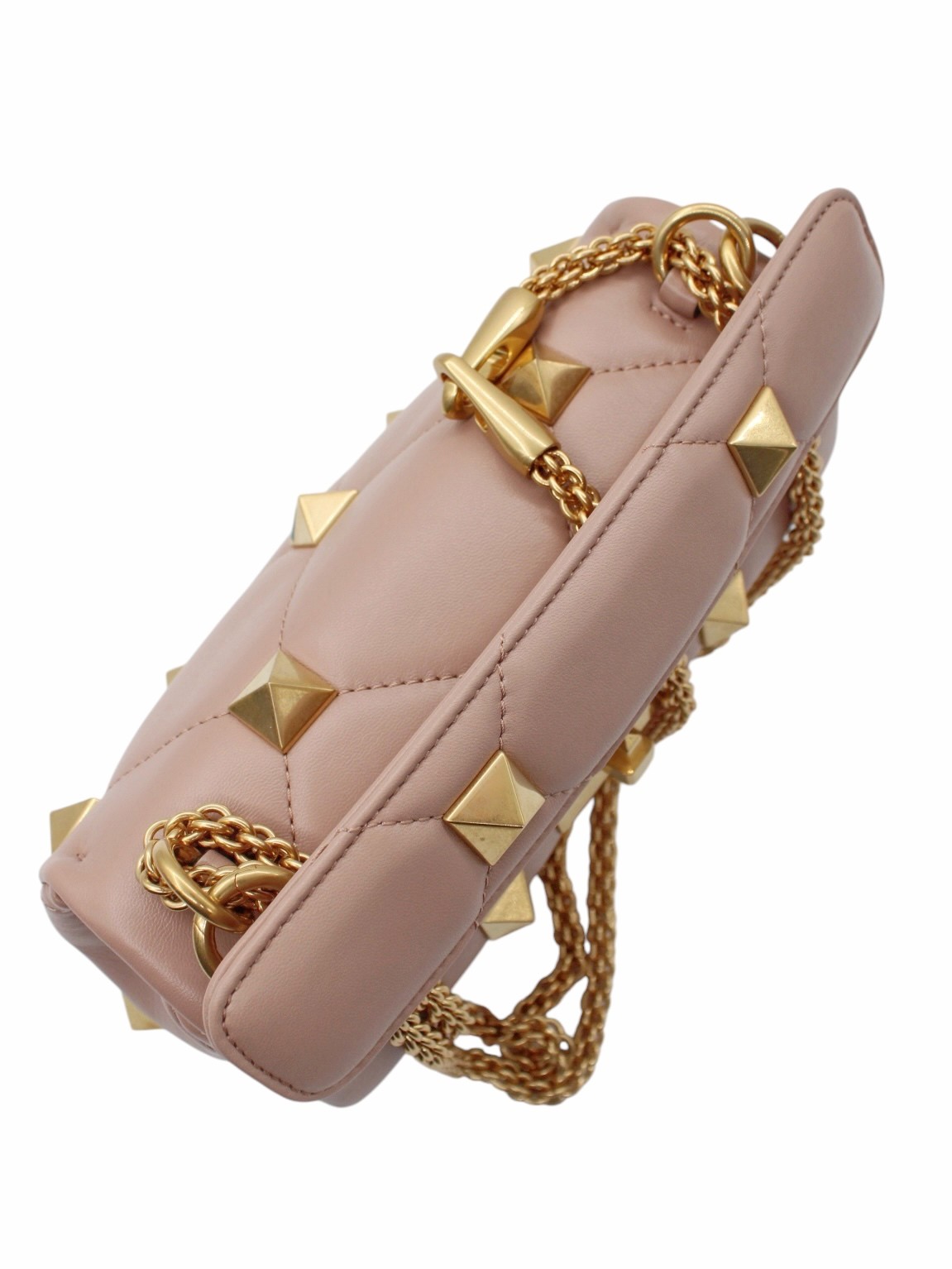 Borsa Valentino Roman Stud in Pelle Rosa Cipria thumb
