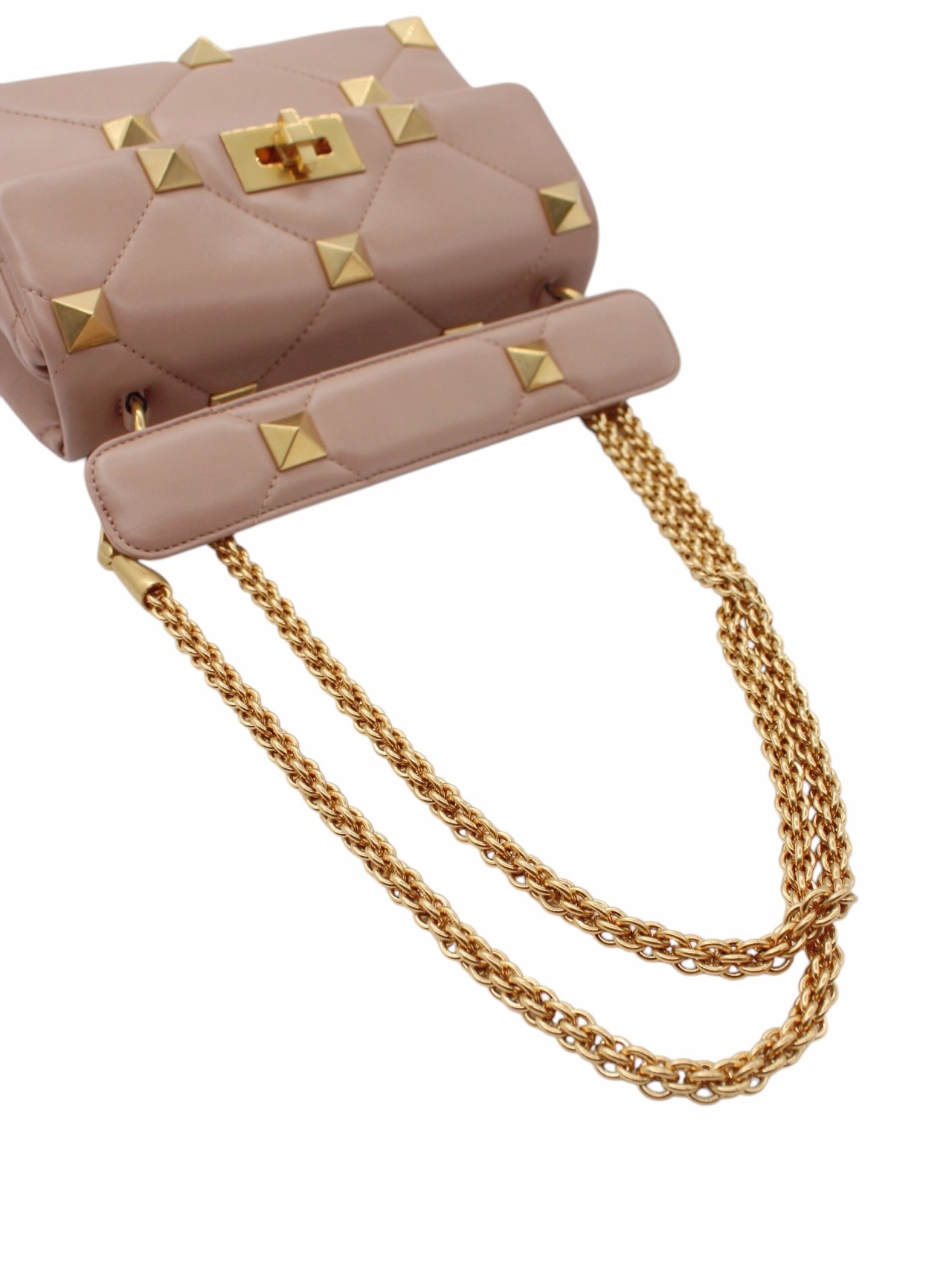 Borsa Valentino Roman Stud in Pelle Rosa Cipria thumb