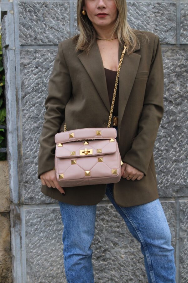 Borsa Valentino Roman Stud in Pelle Rosa Cipria