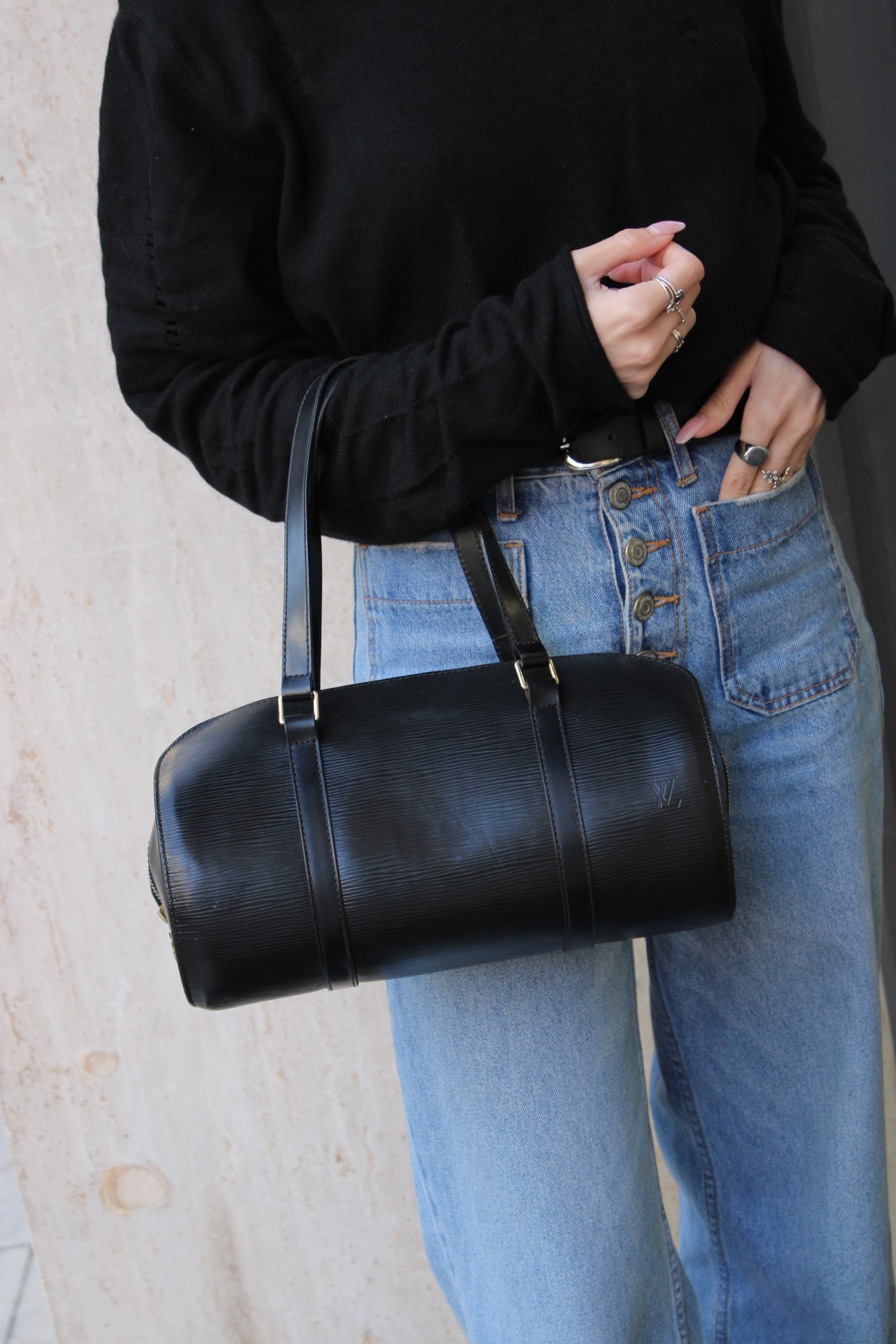 Borsa Louis Vuitton Soufflot in Pelle Nera Epi thumb