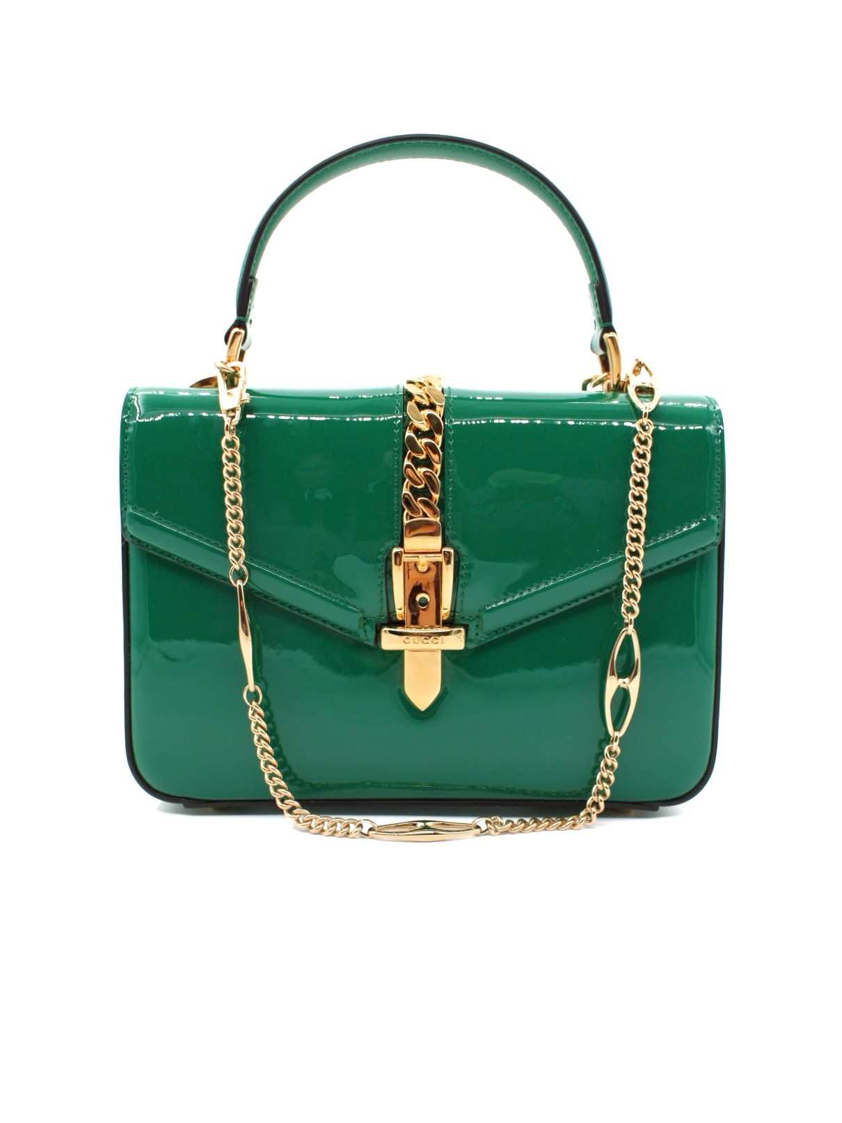 Borsa Gucci Sylvie 1969 in Vernice Verde thumb
