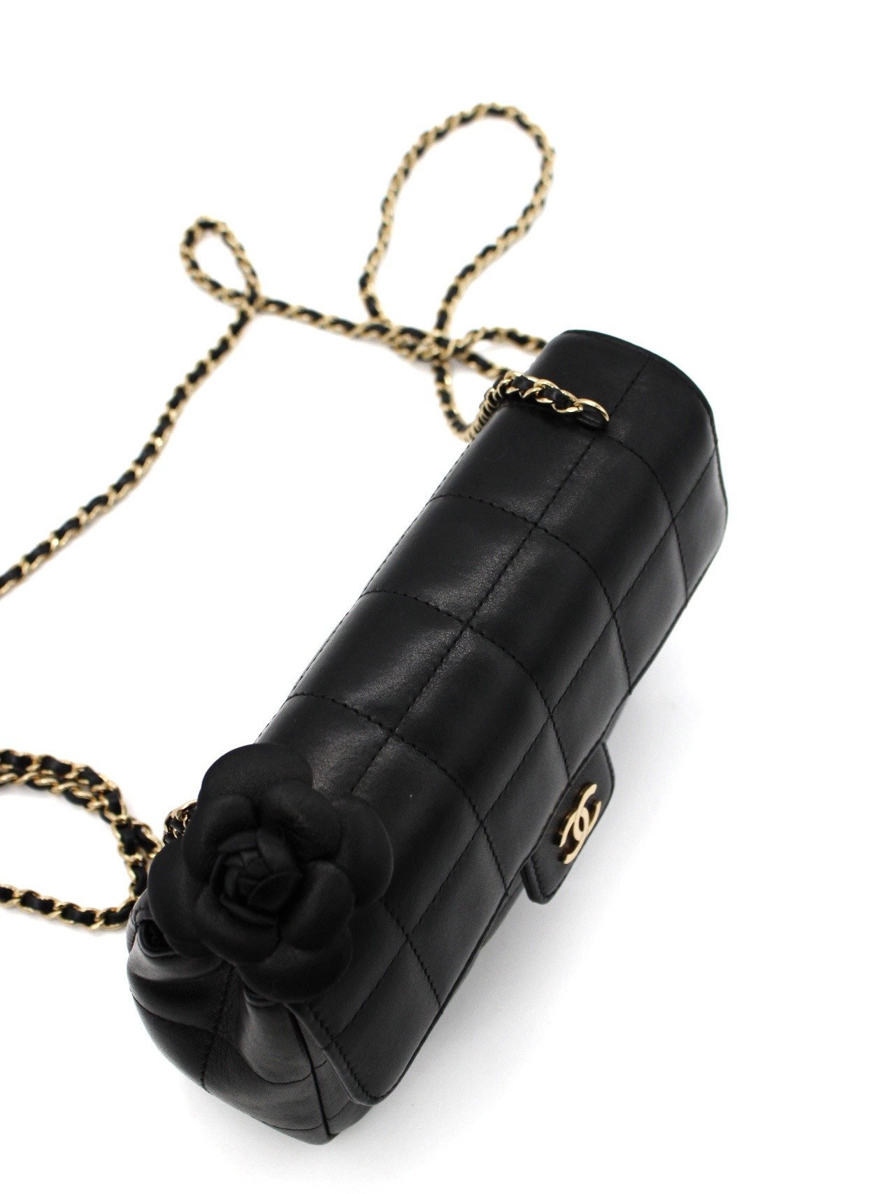 Borsa Chanel Chocolate Bar Camelia in Pelle Nera thumb