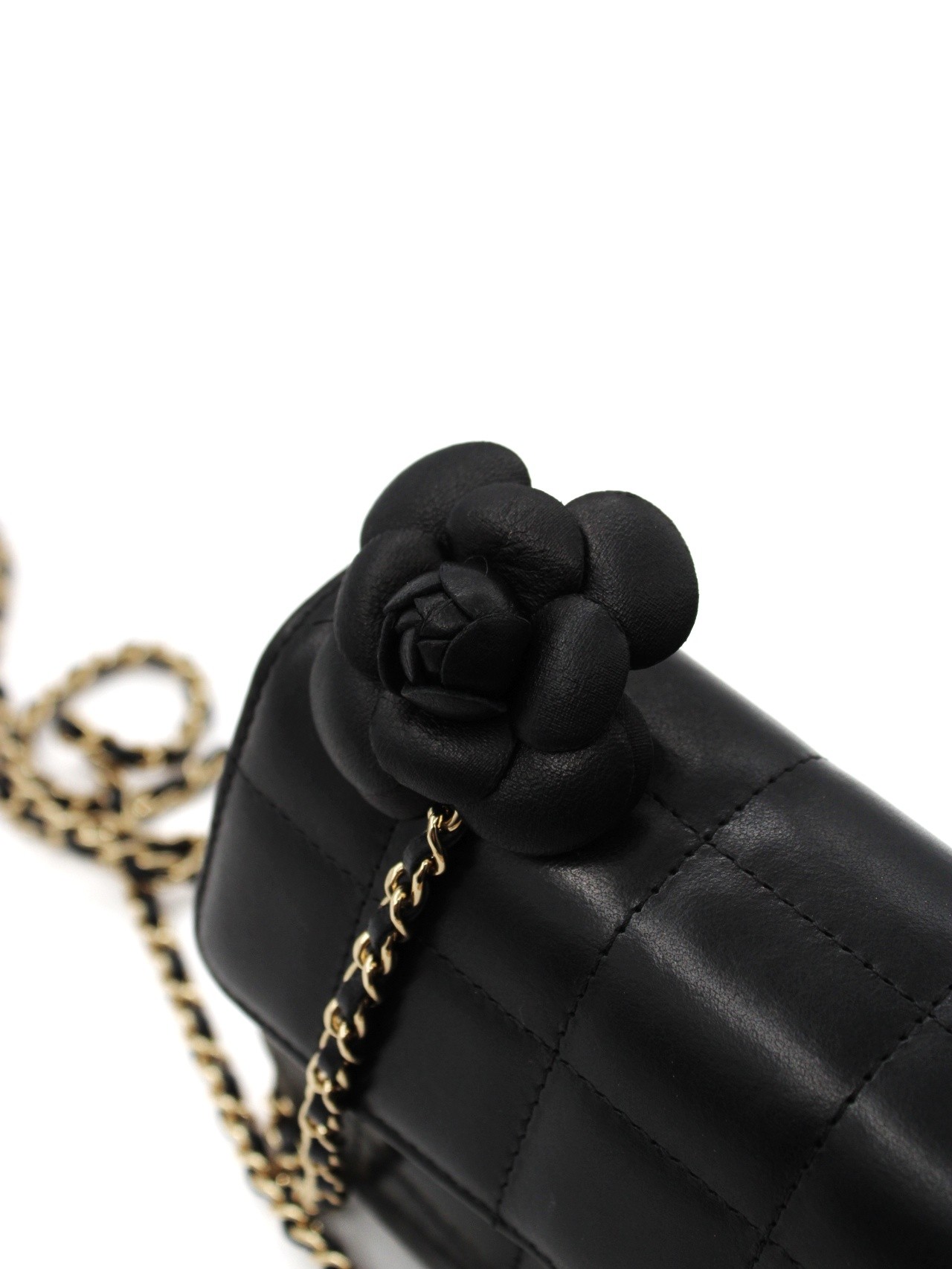 Borsa Chanel Chocolate Bar Camelia in Pelle Nera thumb
