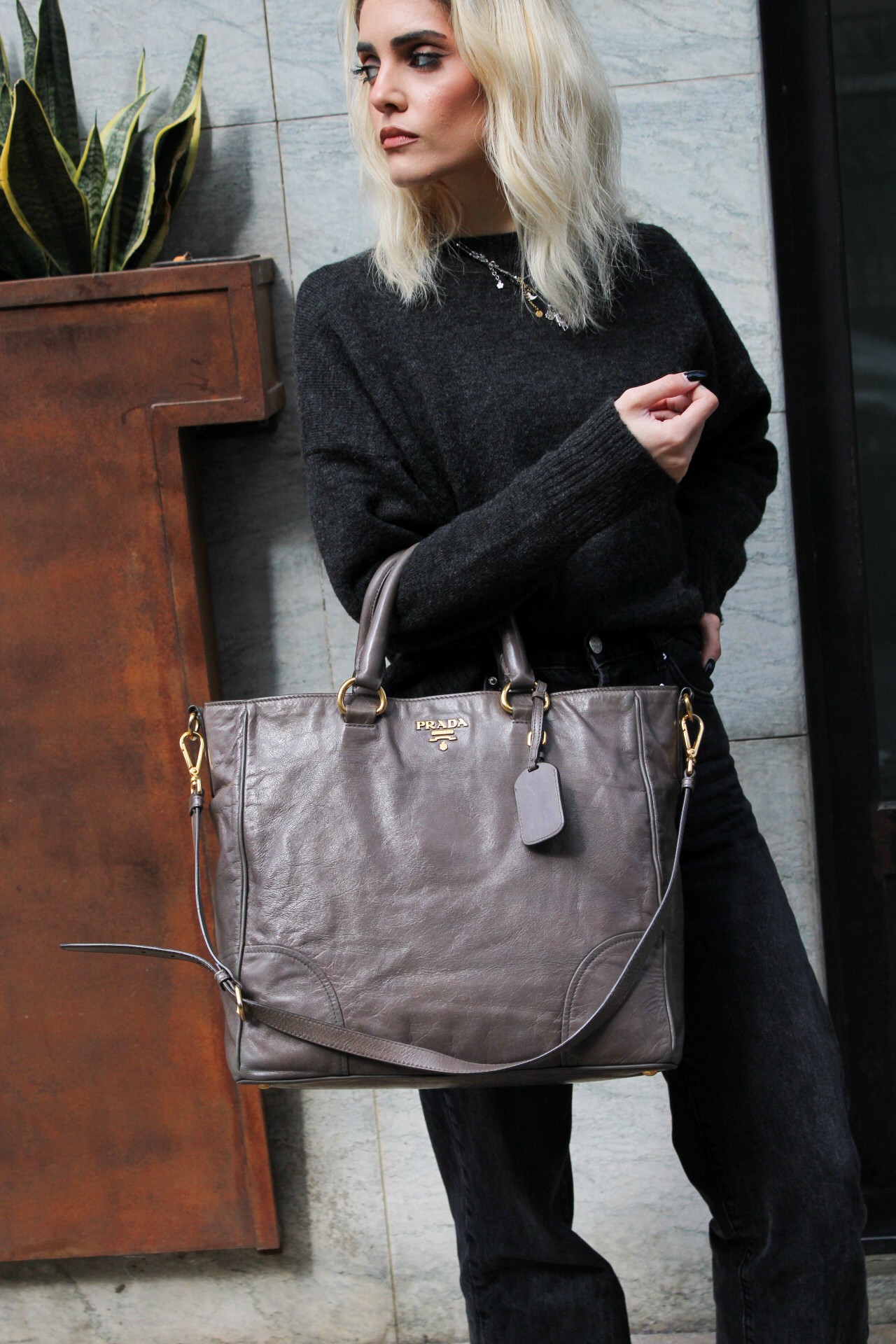 Borsa Prada in Pelle di Vitello Fango thumb