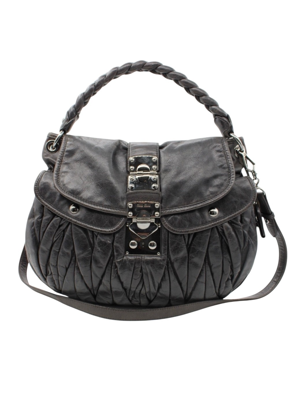 Borsa Miu Miu Coffer in Pelle Matelassé Antracite thumb
