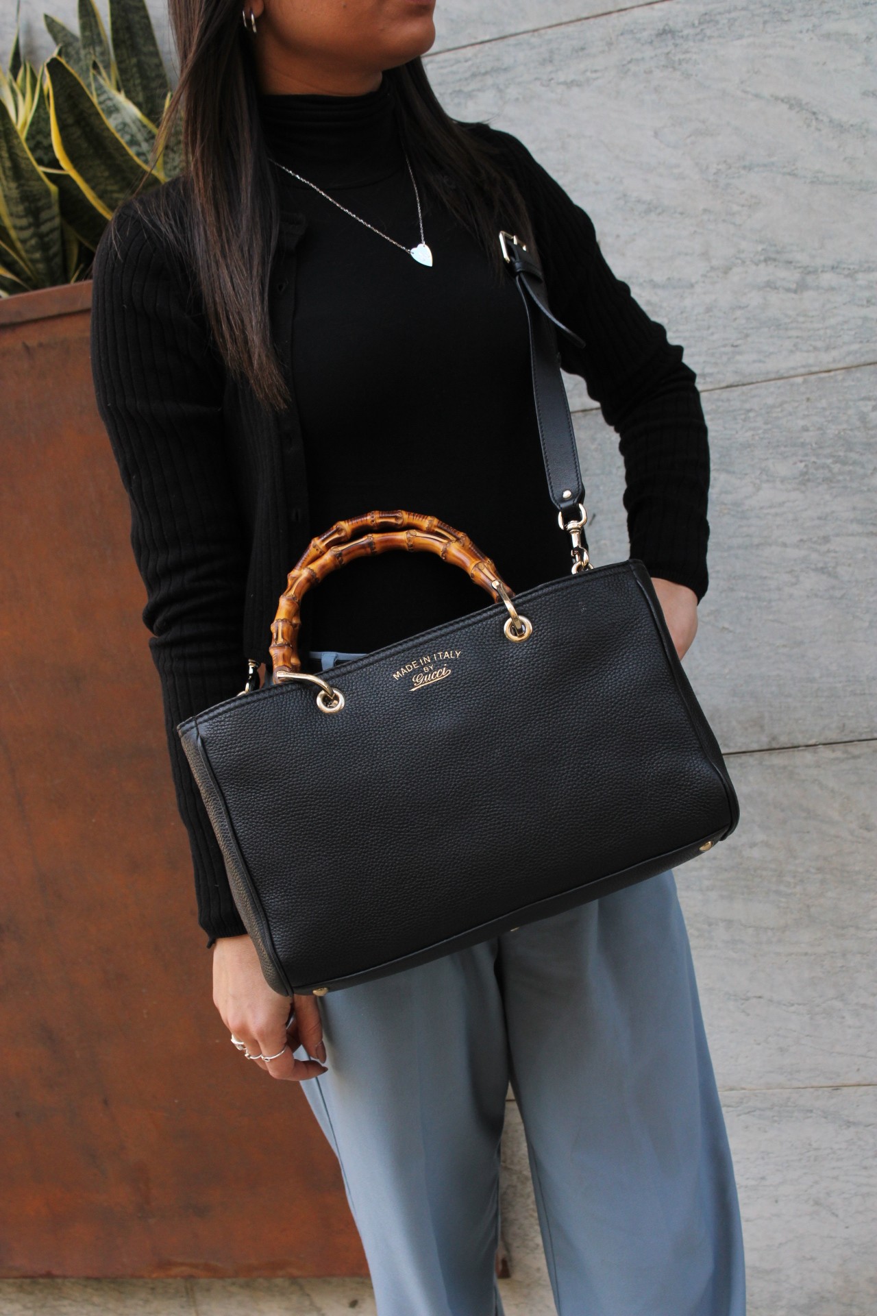 Bauletto Gucci Bamboo in pelle nera thumb