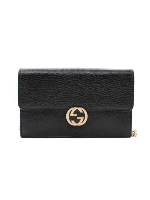 Tracolla Gucci Interlocking in Pelle Martellata Nera