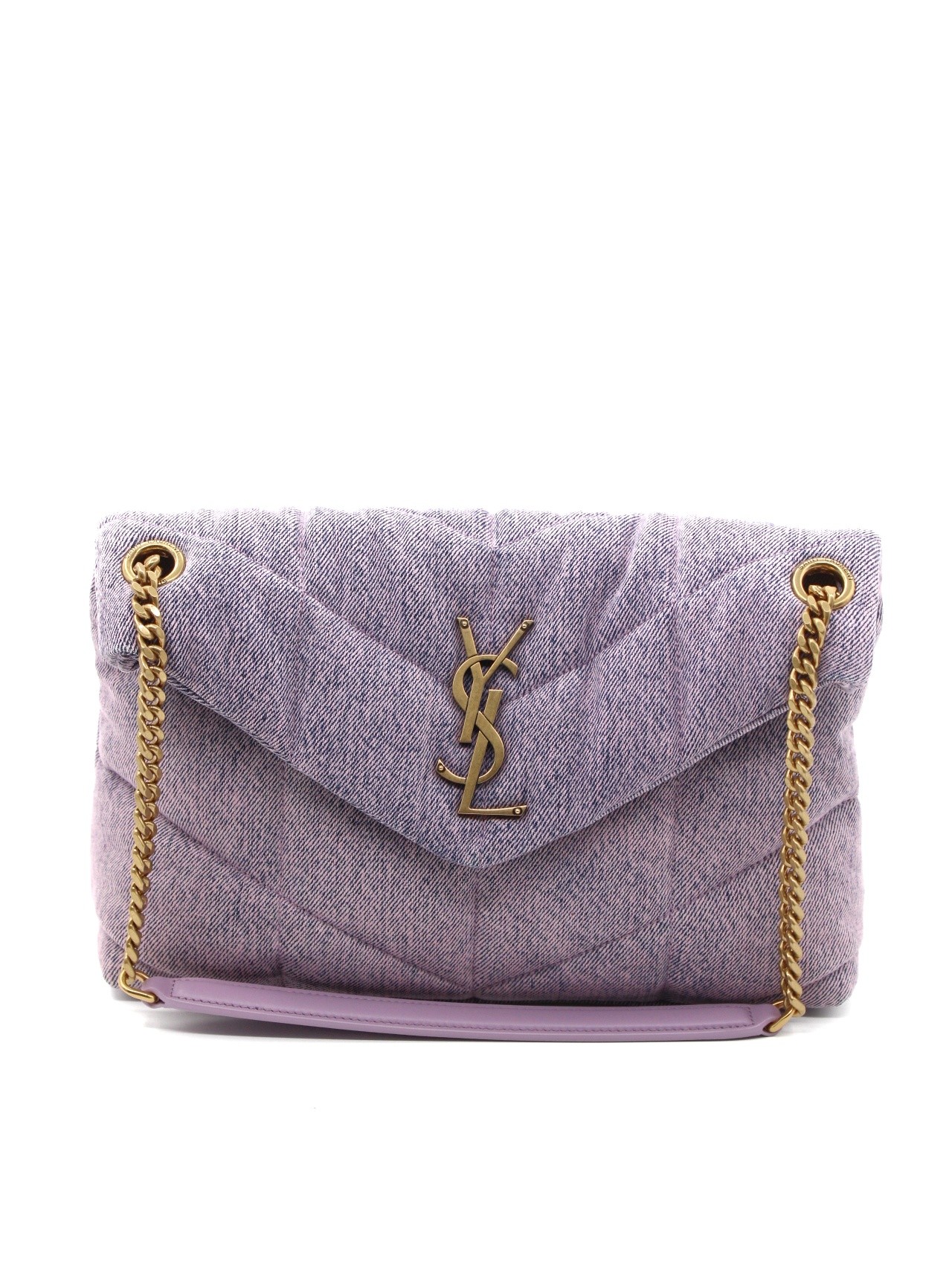 Borsa Saint Laurent Puffer small in denim Lilla thumb