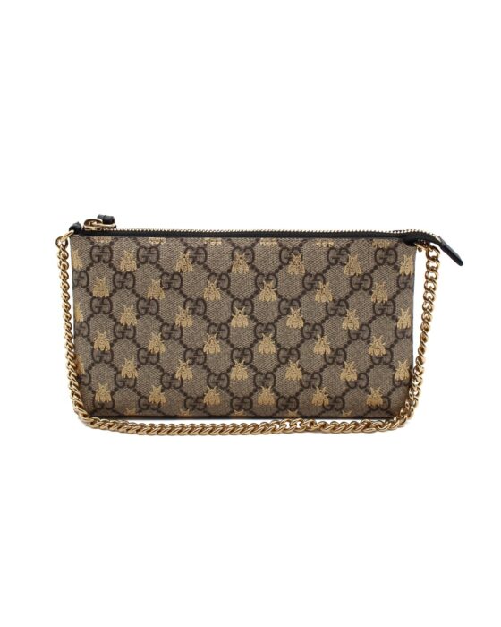 Pochette Gucci Ape In Tessuto GG Supreme e Pelle Nera