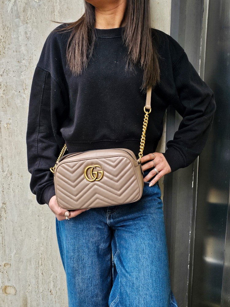 Borsa Gucci Marmont 24 in Pelle Matelassè Cipria thumb