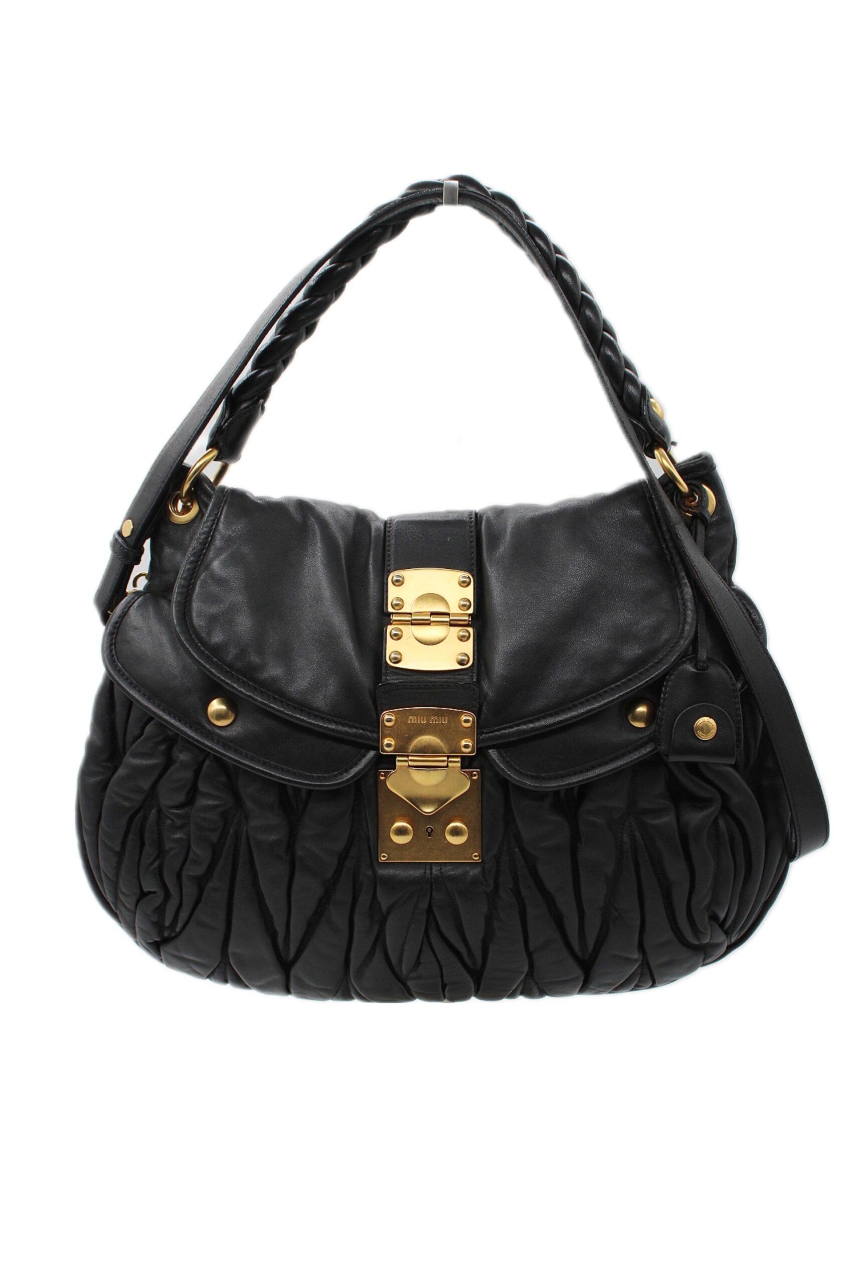 Borsa Miu Miu Coffer in pelle nera thumb