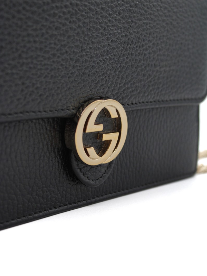 Tracolla Gucci Interlocking in Pelle Martellata Nera thumb