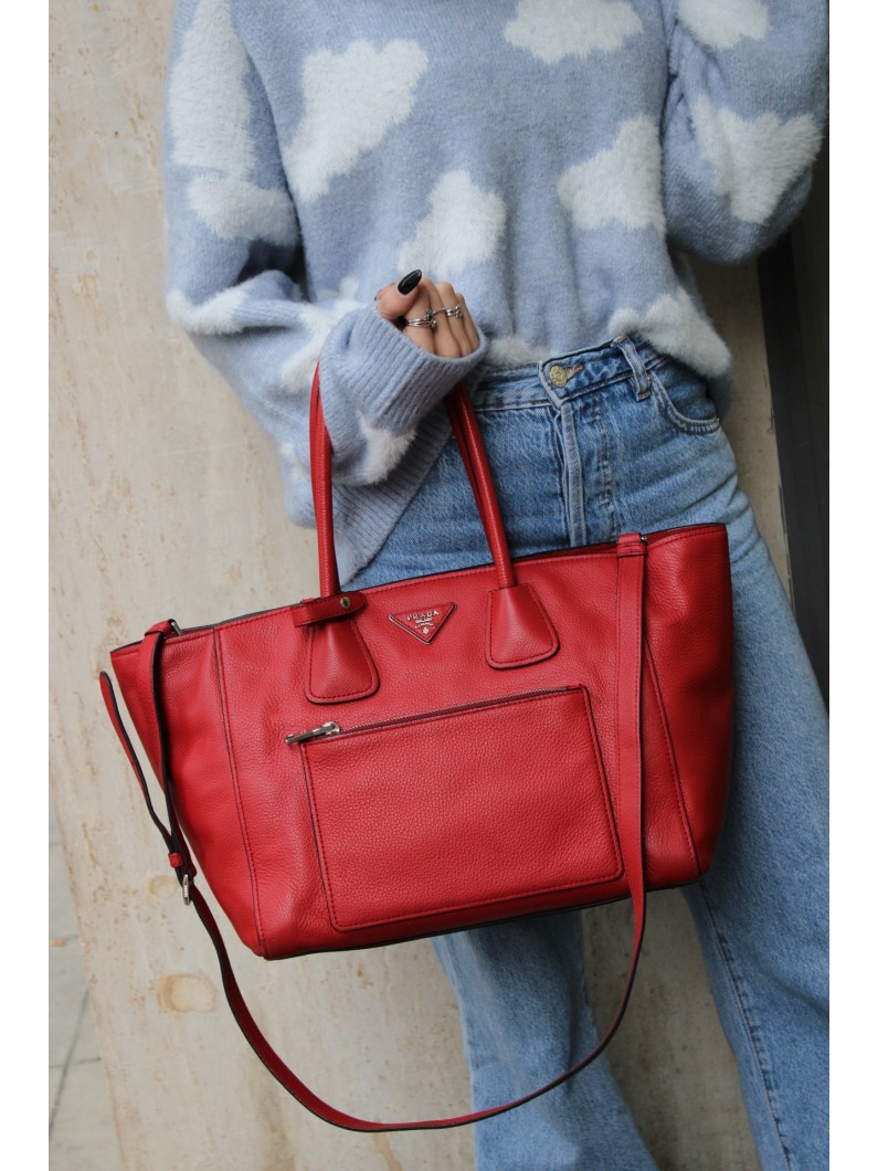 Shopper Prada in Pelle Martellata Rossa thumb
