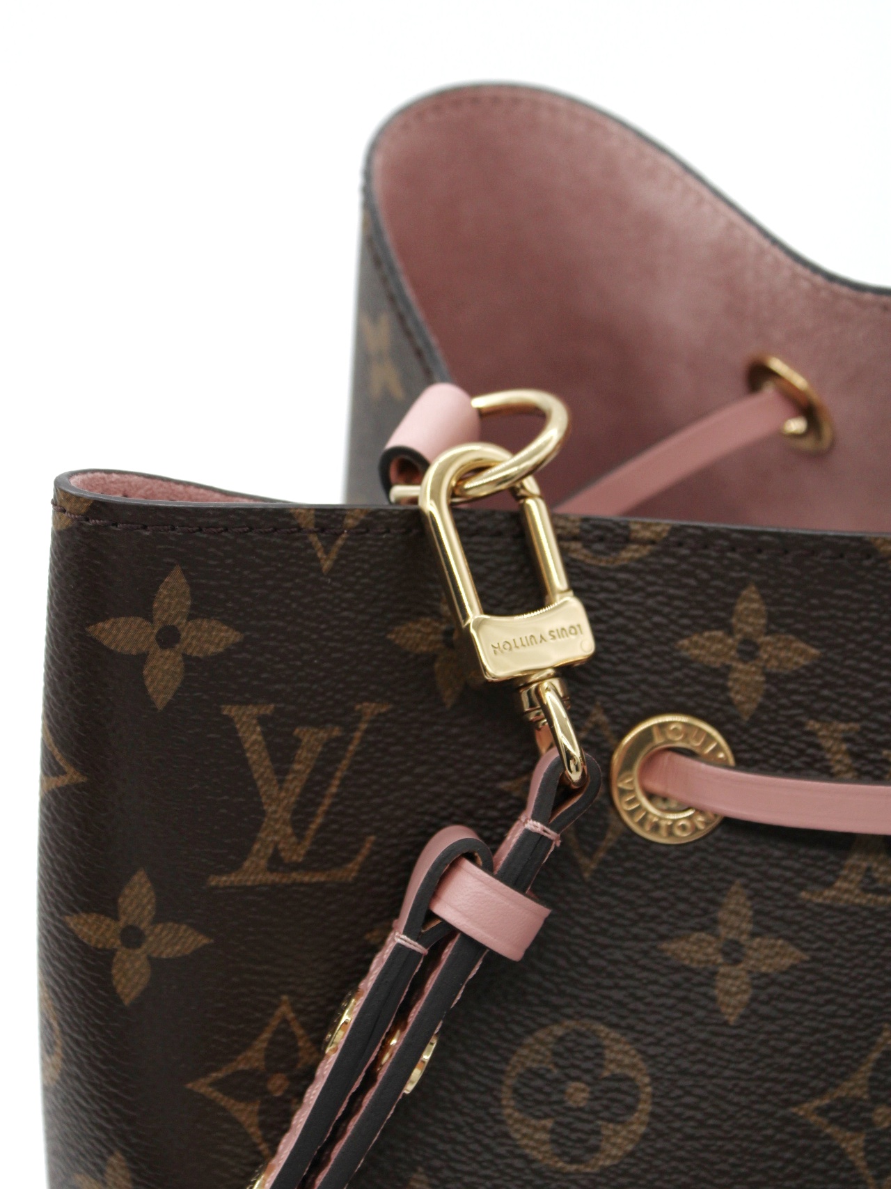 Borsa Louis Vuitton NéoNoé MM in monogram ed inserti rosa thumb