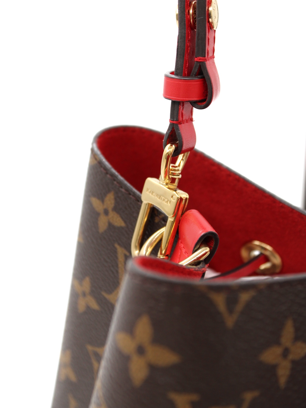 Borsa Louis Vuitton NéoNoé MM in monogram ed inserti rossi thumb