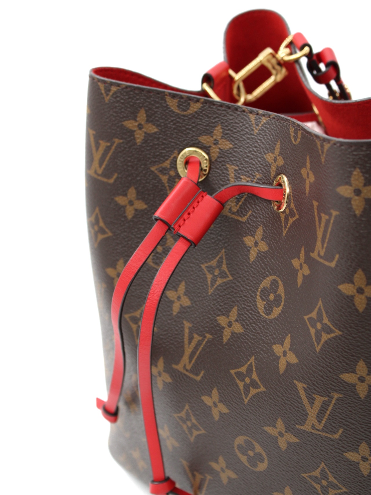 Borsa Louis Vuitton NéoNoé MM in monogram ed inserti rossi thumb
