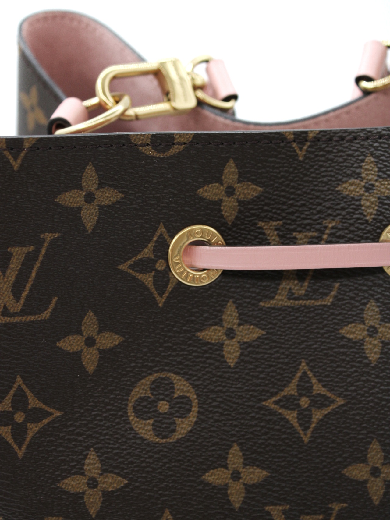 Borsa Louis Vuitton NéoNoé MM in monogram ed inserti rosa thumb