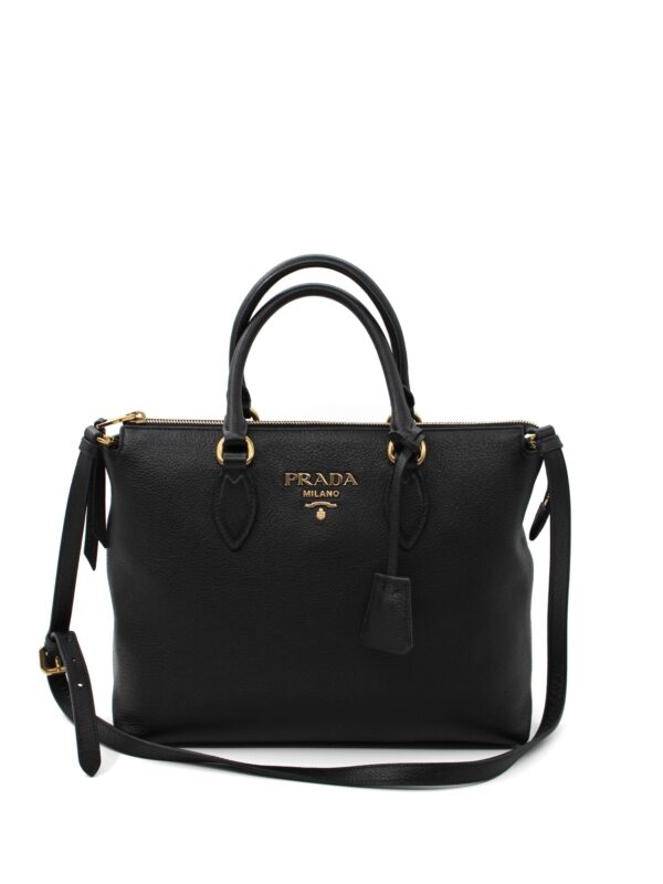 Shopper Prada in pelle nera martellata