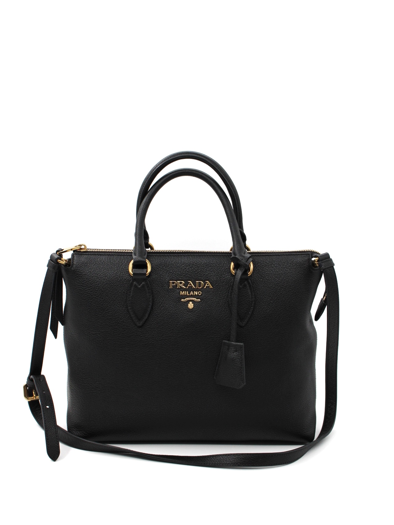Shopper Prada in pelle nera martellata thumb