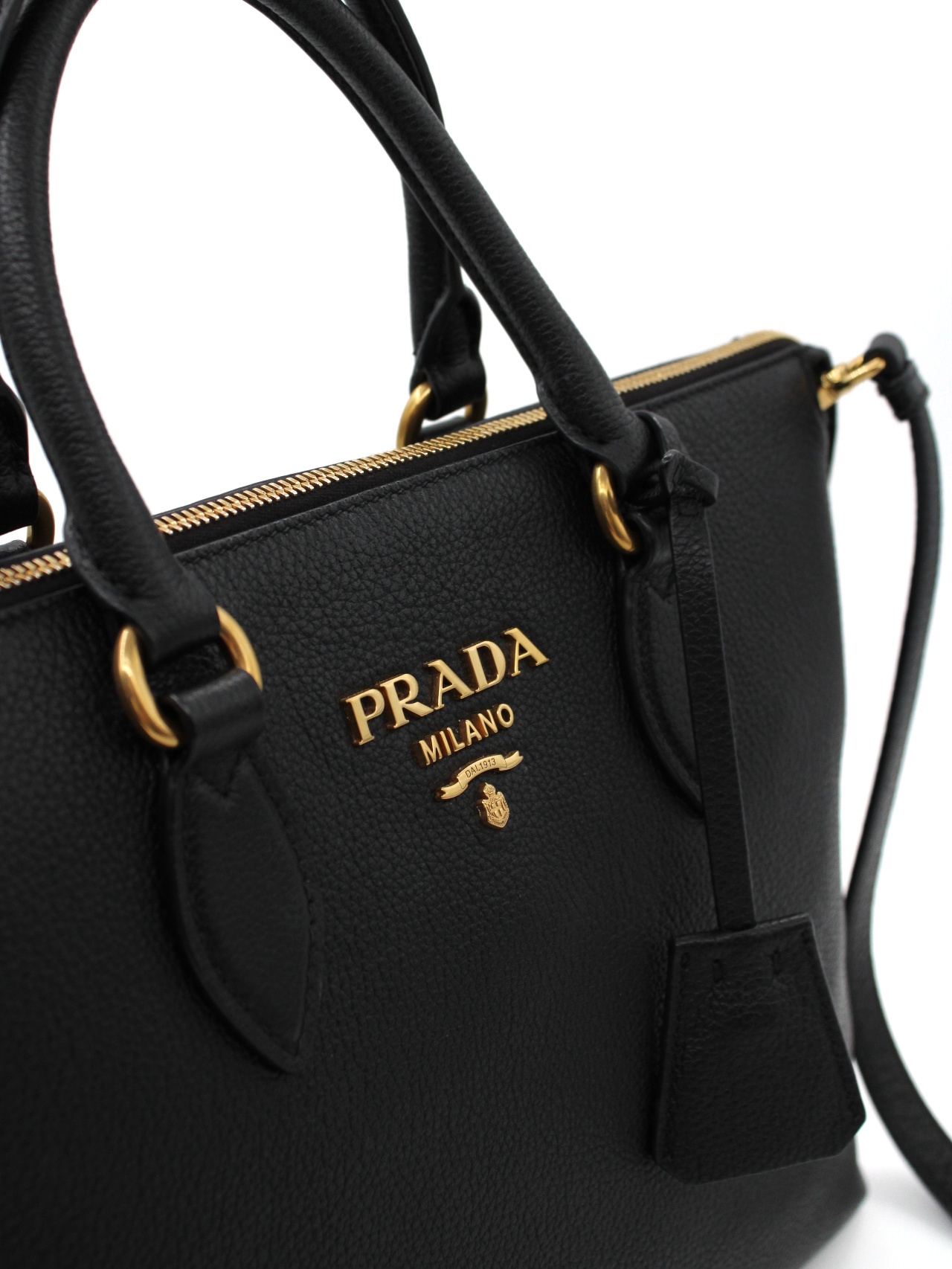 Shopper Prada in pelle nera martellata thumb