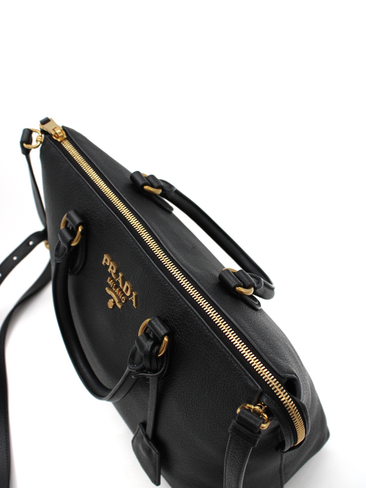 Shopper Prada in pelle nera martellata thumb