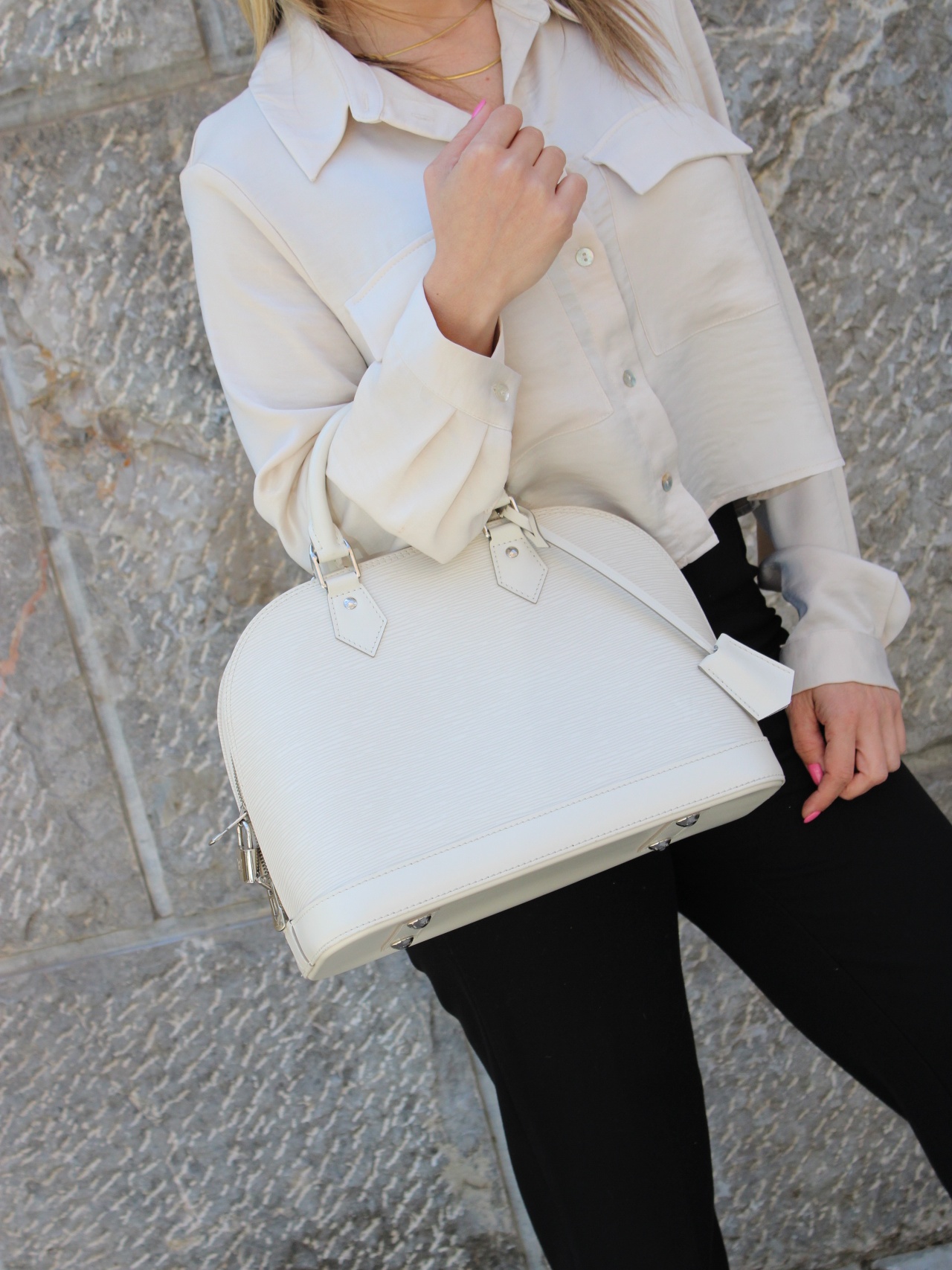 Borsa Louis Vuitton Alma in Pelle Epi Panna thumb