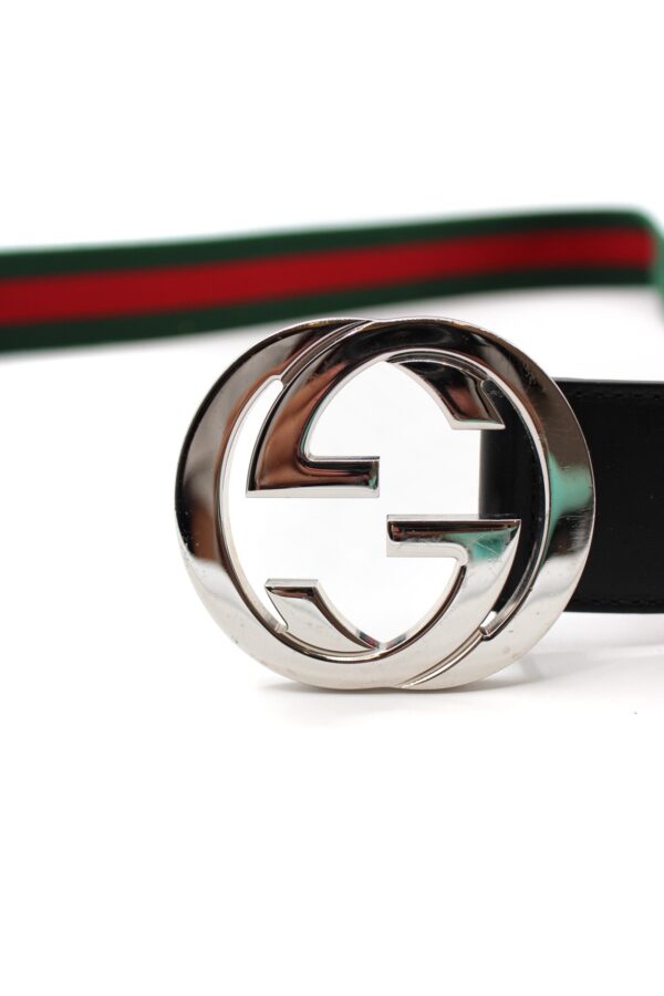 Cintura Gucci Web e Pelle Nera