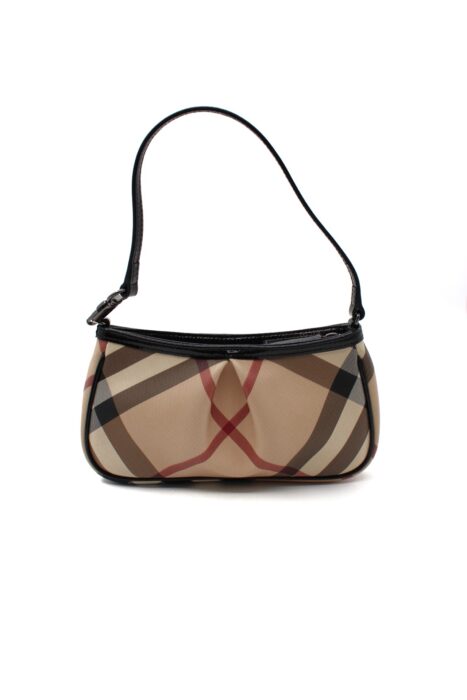 Pochette Burberry In Tela Plastificata e Pelle Nera