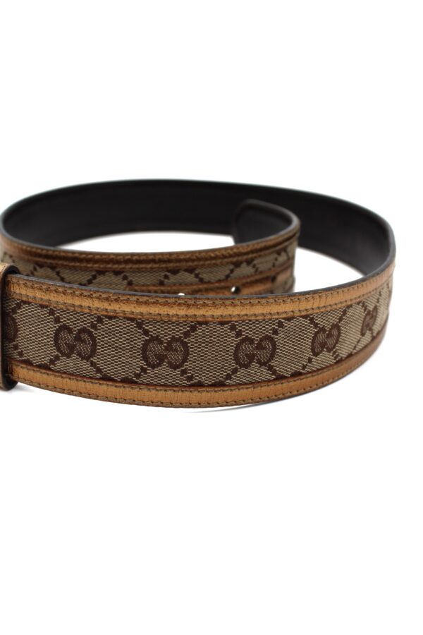 Cintura Gucci Tessuto GG e In Pelle Metalizzata Bronzo