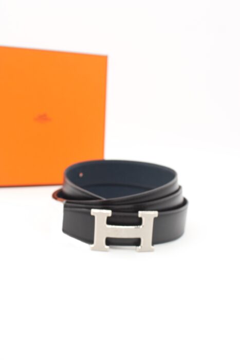 Cintura Hermès Pelle Martellata Double Nero/ Blu