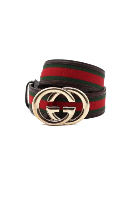 Cintura Gucci GG Web e pelle testa di moro