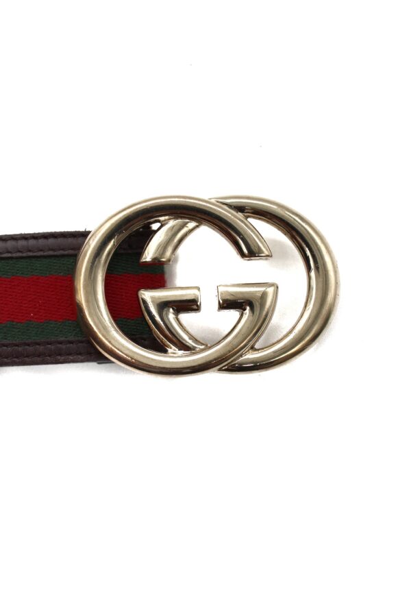 Cintura Gucci GG Web e pelle testa di moro