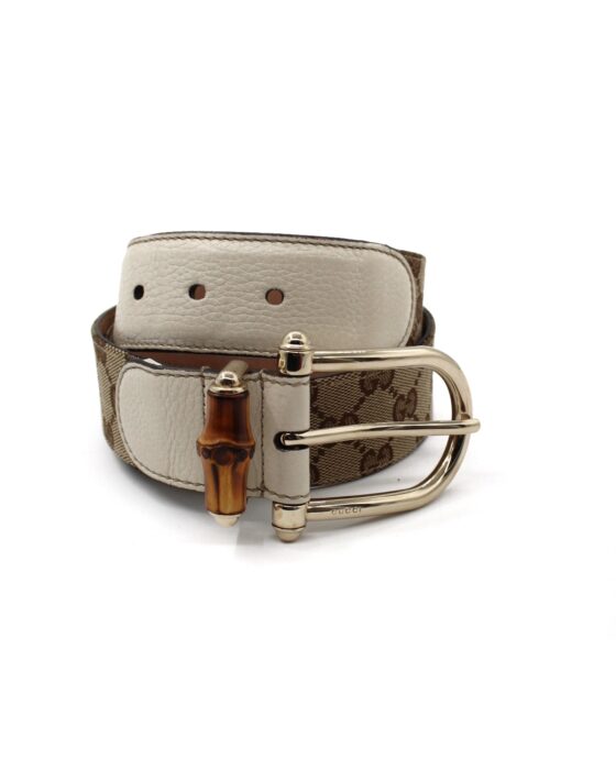 Cintura Gucci Bamboo in tessuto GG e pelle
