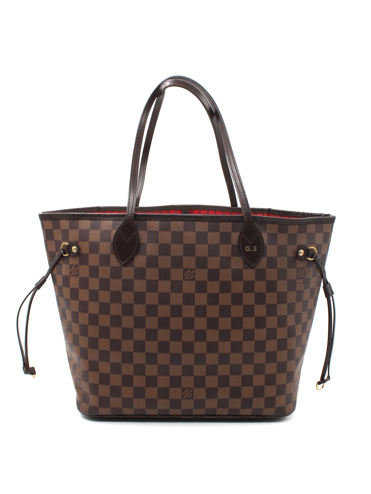 Privato: Borsa Louis Vuitton Neverfull MM in damier ebene con iniziali G.S