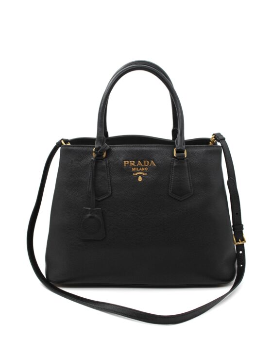 Shopper Prada in pelle nera martellata