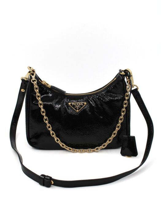 Privato: Borsa Prada Re-Edition in vernice naplak nero