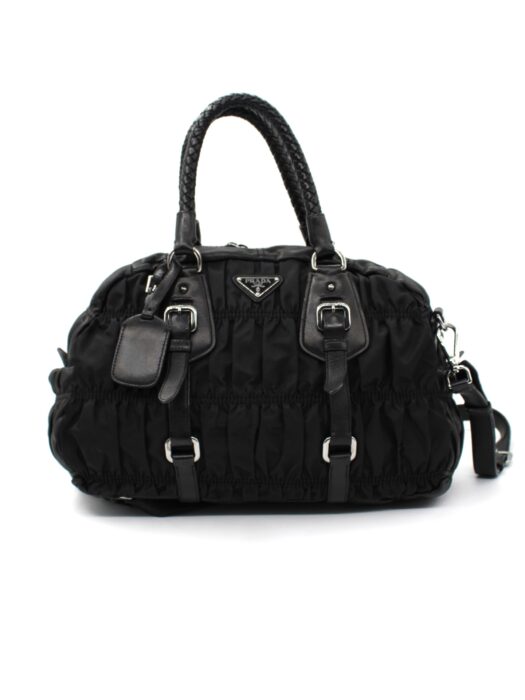 Privato: Borsa Prada Gaufre in Tessuto Nero e Pelle