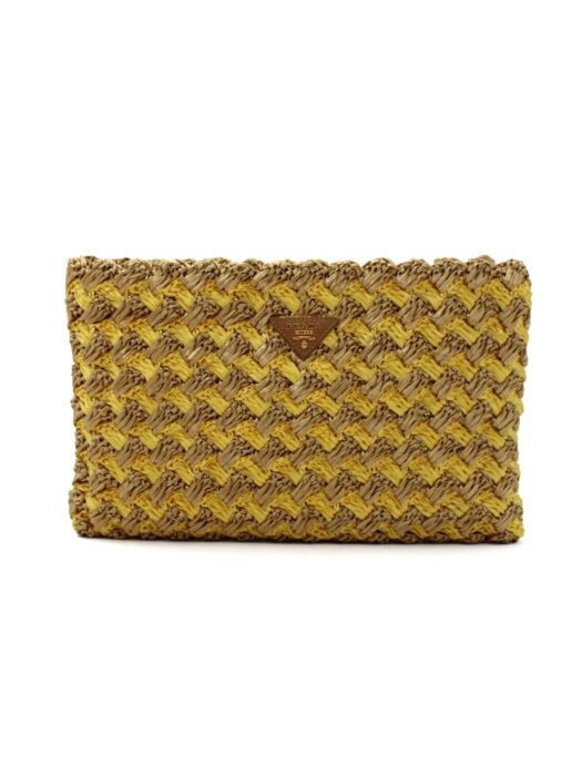 Privato: Pochette Prada in Rafia Gialla e Beige