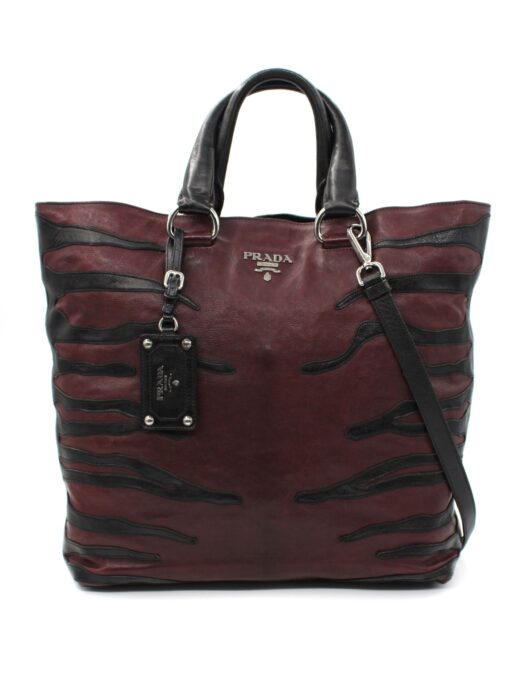 Privato: Shopper Prada Glacé Calf in Pelle Bordeaux e Nero