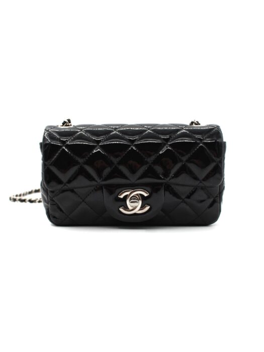 Tracolla Chanel Rectangular Mini in Pelle Nera Verniciata